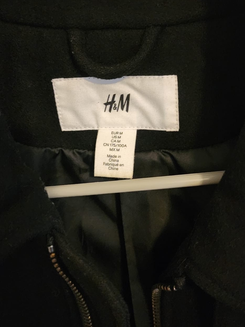 H&M Black Wool Blend Zip Coat Jacket Women's Medium M Classic Fall Winter